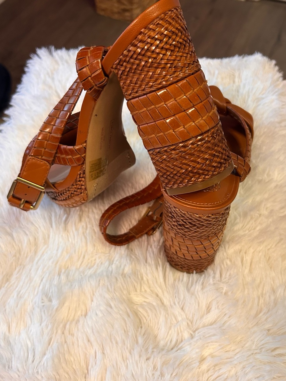 Vince Camuto Cognac Braided Knot Wedge Sandals - Picture 6 of 8